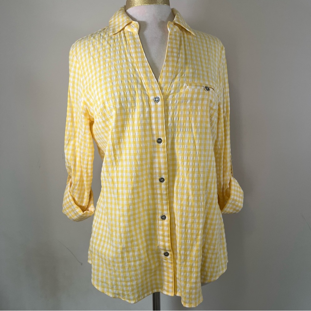 Kut from the Kloth Yellow and White Gingham Button-Down Shirt